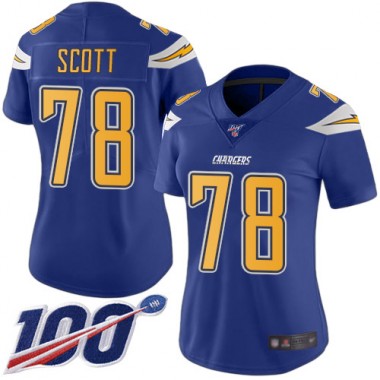 Los Angeles Chargers NFL Football Trent Scott Electric Blue Jersey Women Limited 78 100th Season Rush Vapor Untouchable